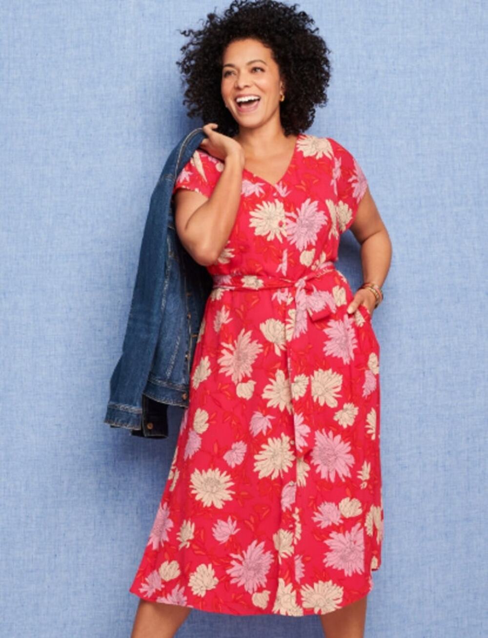 Talbots Belted Midi Shirtdress Women's 18 Petite Chrysanthemum Floral V-Neck